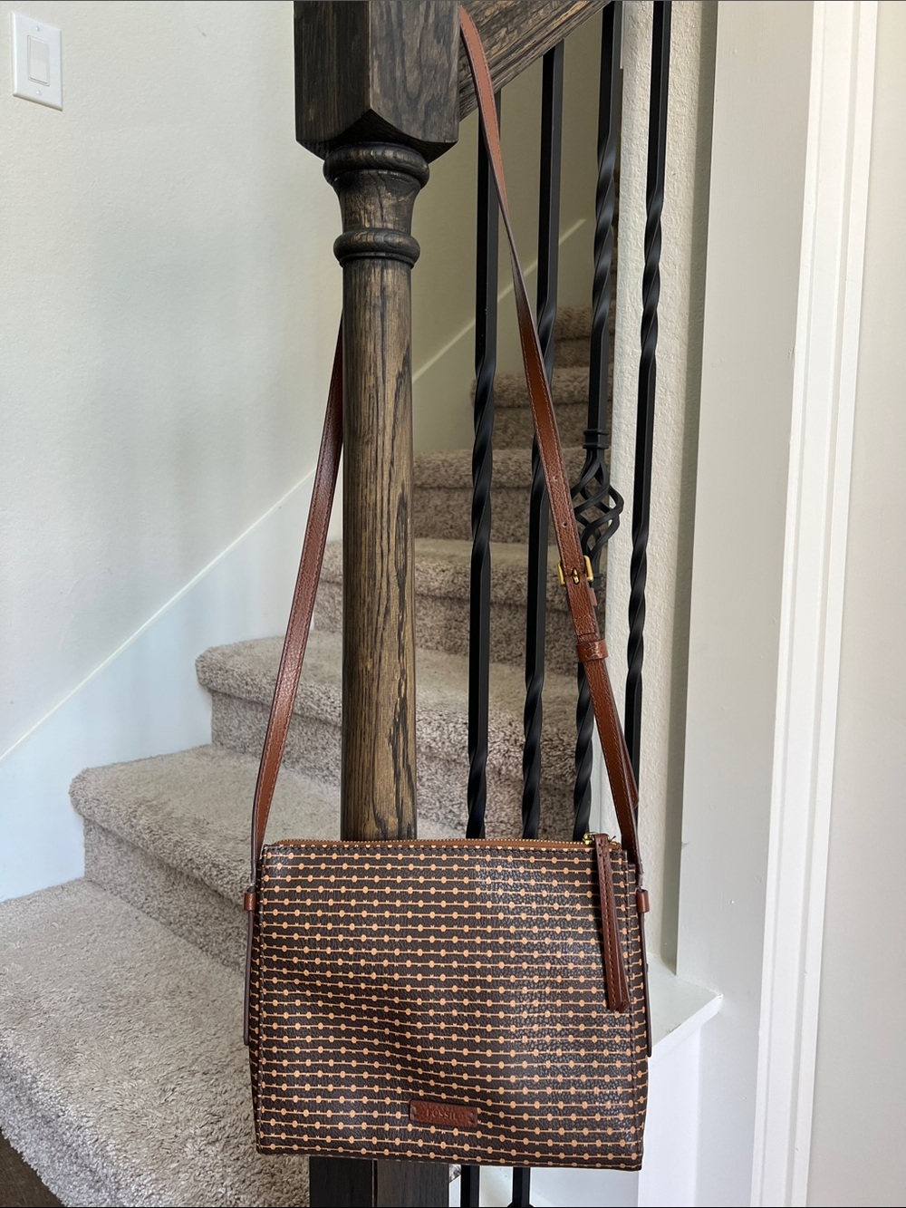 Fossil Brown Patterned Crossbody Bag